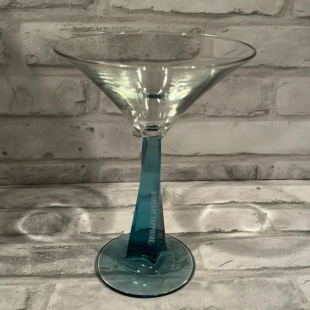 Bombay Sapphire 7oz martini glass thick blue glass stem collectible bartender